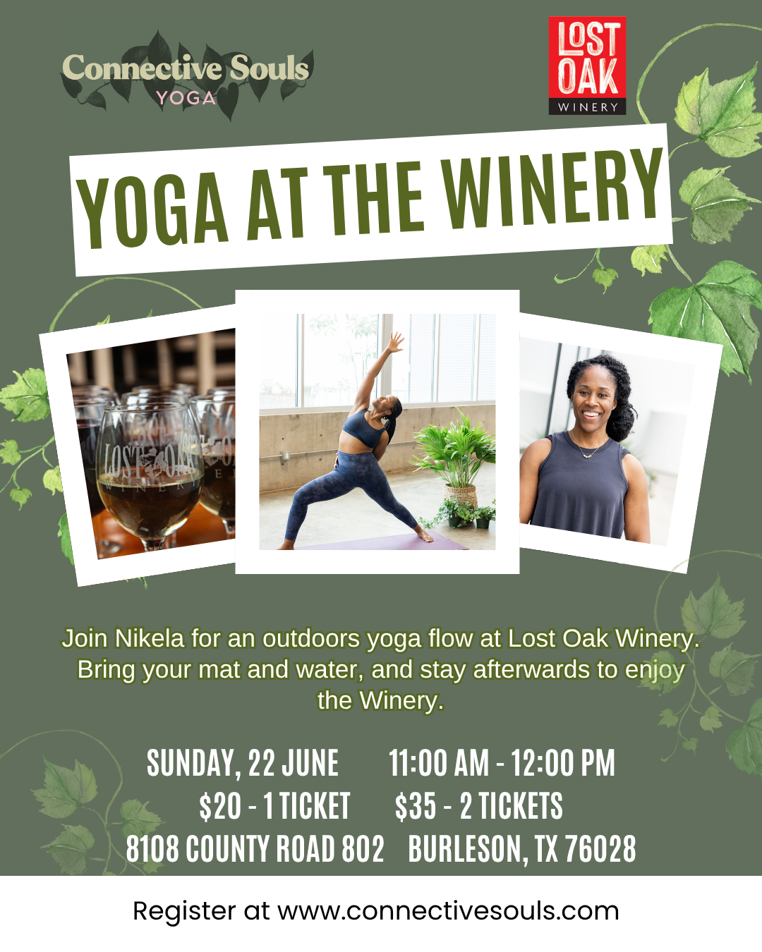 Yoga in the vines at Lost Oak Winery Event