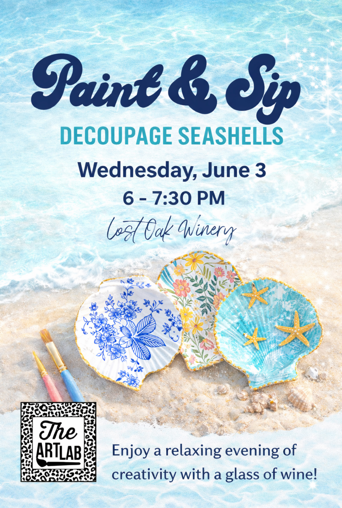 Hand-painted coastal shell trinket trays for Paint and Sip at Lost Oak Winery