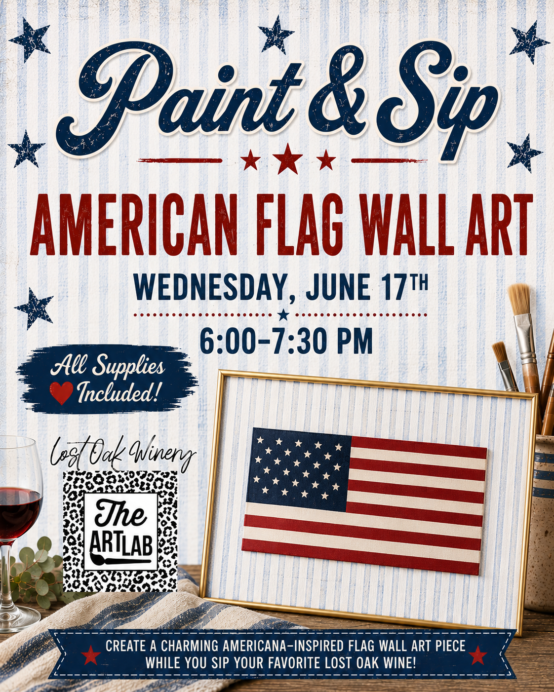 Paint and Sip American Flag Wall Art event at Lost Oak Winery on June 17, 2026